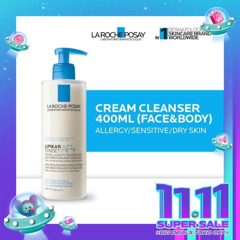 Lipikar Syndet AP+ Cleanser 400ml - Facial/ Body Wash Kulit Alergi/ Sensitif/ Kering 400ml
