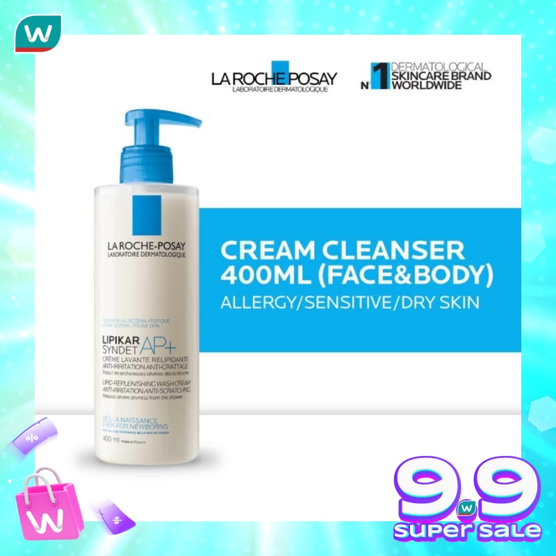 Lipikar Syndet AP+ Cleanser 400ml - Facial/ Body Wash Kulit Alergi/ Sensitif/ Kering 400ml
