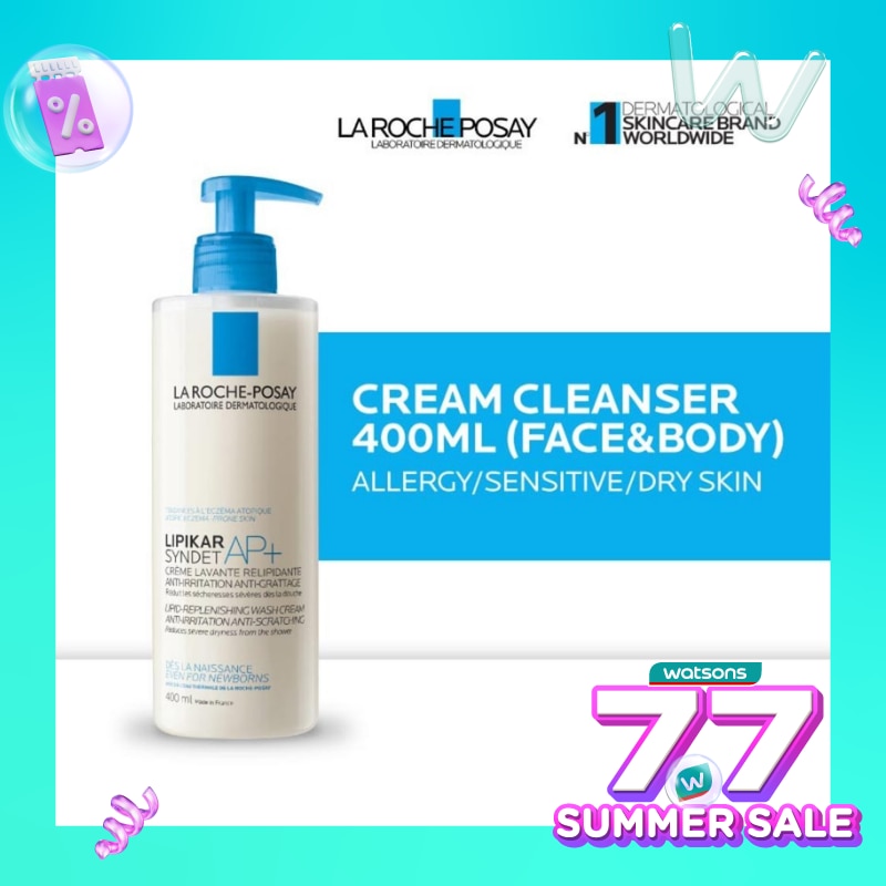 Lipikar Syndet AP+ Cleanser 400ml - Facial/ Body Wash Kulit Alergi/ Sensitif/ Kering 400ml