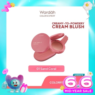 WARDAH - Colorfit Cream Blush 01 Sand Coral 3g - Formula Ringan dan Teksturnya Creamy