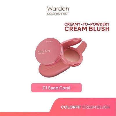 WARDAH - Colorfit Cream Blush 01 Sand Coral 3g - Formula Ringan dan Teksturnya Creamy