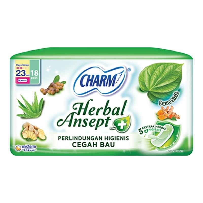 Charm Pembalut Herbal Ansept+ Non Wing 23Cm 18'S