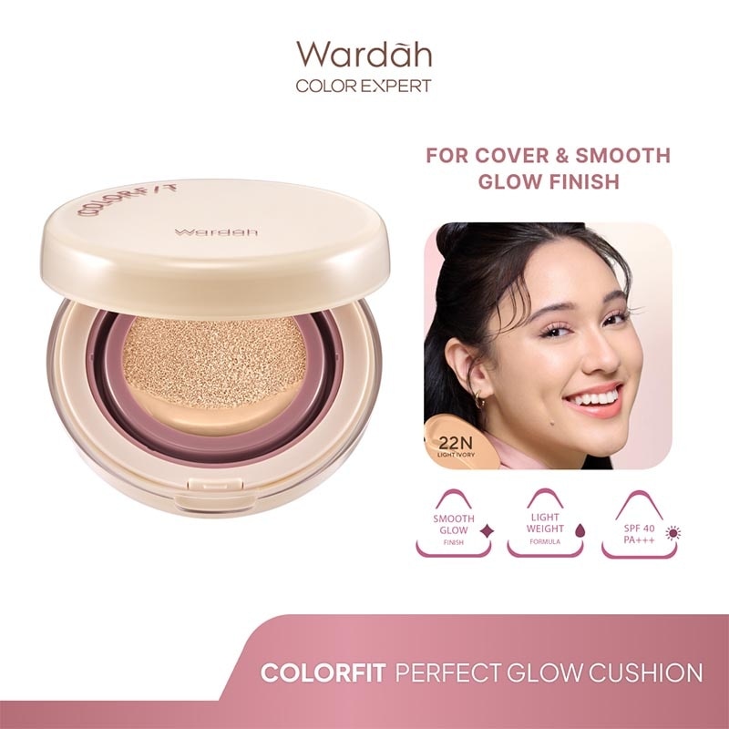 Colorfit Perfect Glow Cushion 22N Light Ivory 15g - Tahan Lama Hingga 12 Jam Dilengkapi SPF 33 PA+++ - Hasil Akhir Glowing dan Menyatu Dengan Warna Kulit - High Coverage