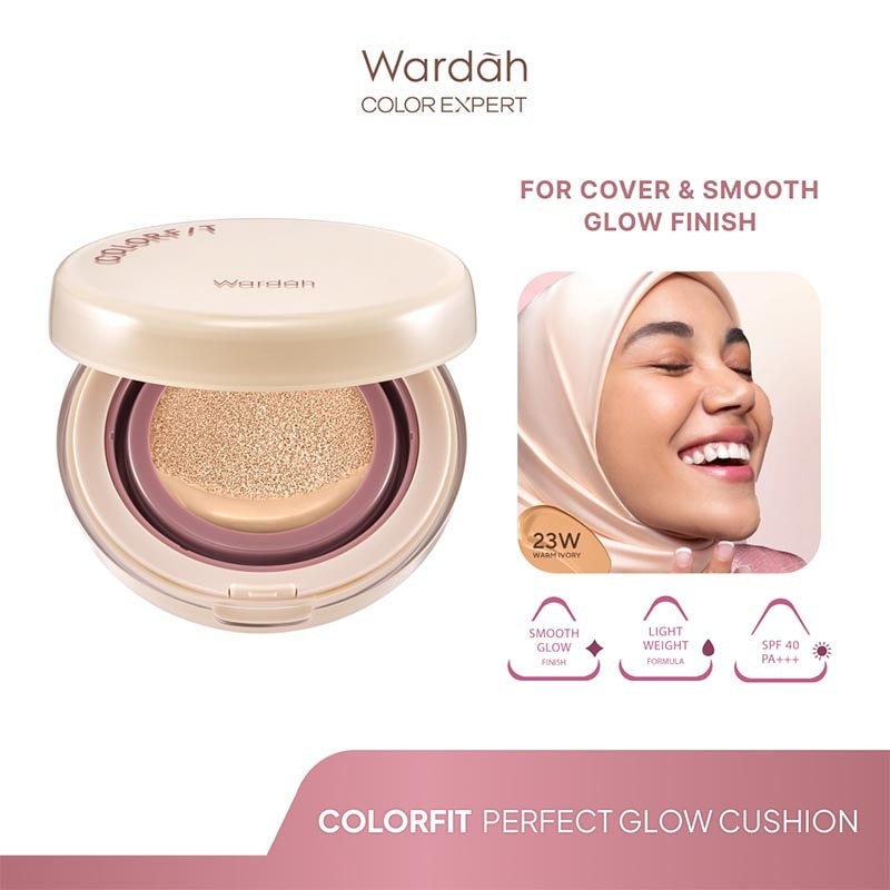 Colorfit Perfect Glow Cushion 23W Warm Ivory 15g - Tahan Lama Hingga 12 Jam Dilengkapi SPF 33 PA+++ - Hasil Akhir Glowing dan Menyatu Dengan Warna Kulit - High Coverage