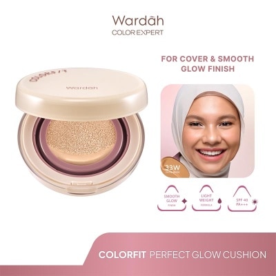 WARDAH Colorfit Perfect Glow Cushion 33W Olive Beige 15g - Tahan Lama Hingga 12 Jam Dilengkapi SPF 33 PA+++ - Hasil Akhir Glowing dan Menyatu Dengan Warna Kulit - High Coverage
