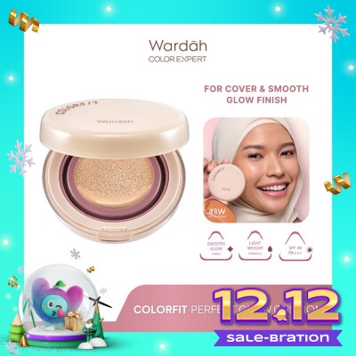 WARDAH Colorfit Perfect Glow Cushion 43W Golden Sand 15g - Tahan Lama Hingga 12 Jam Dilengkapi SPF 33 PA+++ - Hasil Akhir Glowing dan Menyatu Dengan Warna Kulit - High Coverage