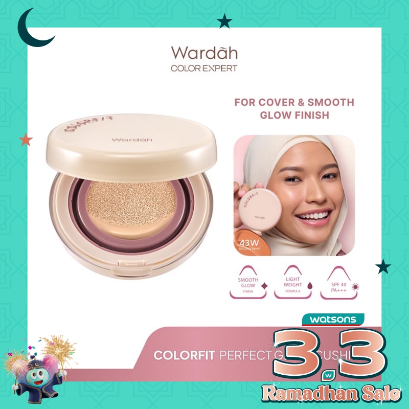 Colorfit Perfect Glow Cushion 43W Golden Sand 15g - Tahan Lama Hingga 12 Jam Dilengkapi SPF 33 PA+++ - Hasil Akhir Glowing dan Menyatu Dengan Warna Kulit - High Coverage