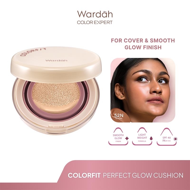Colorfit Perfect Glow Cushion 52N Almond 15g - Tahan Lama Hingga 12 Jam Dilengkapi SPF 33 PA+++ - Hasil Akhir Glowing dan Menyatu Dengan Warna Kulit - High Coverage