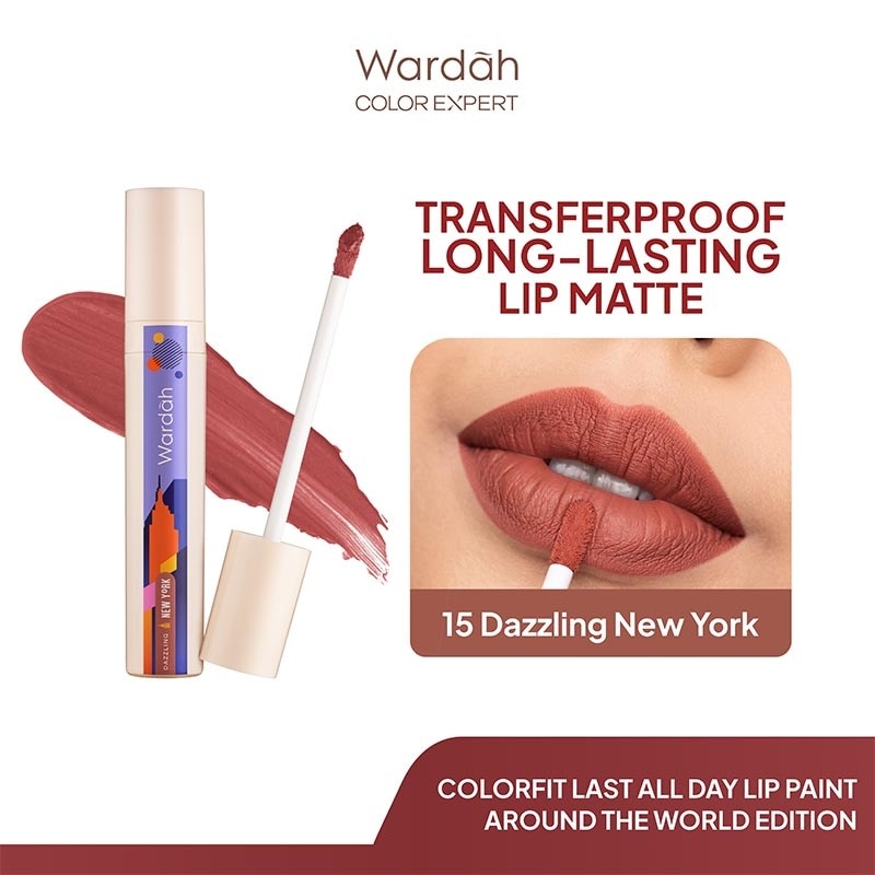 Colorfit Lip Paint Around the World 15. Dazzling New York 4.2g - Lip Cream Tahan Lama Hingga 12 Jam dan Transferproof - Pigmented - Tekstur Creamy dan Nyaman Digunakan