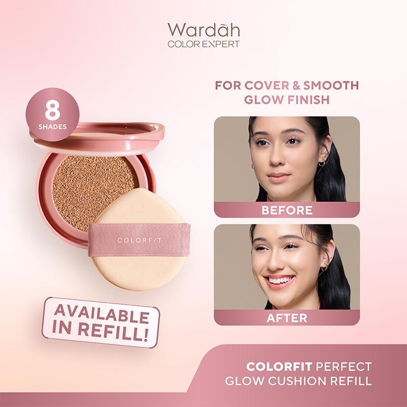 Wardah Refill Colorfit Perfect Glow Cushion 22N Light Ivory 15g - Tahan Lama Hingga 12 Jam Dilengkapi SPF 33 PA+++
