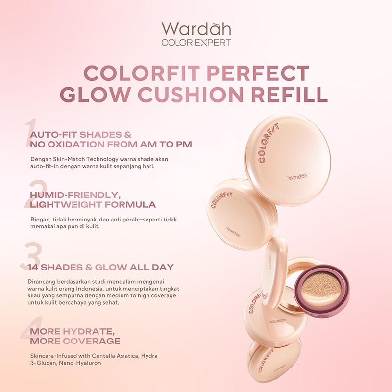 Wardah Refill Colorfit Perfect Glow Cushion 22N Light Ivory 15g - Tahan Lama Hingga 12 Jam Dilengkapi SPF 33 PA+++