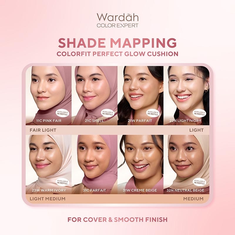 Wardah Refill Colorfit Perfect Glow Cushion 22N Light Ivory 15g - Tahan Lama Hingga 12 Jam Dilengkapi SPF 33 PA+++