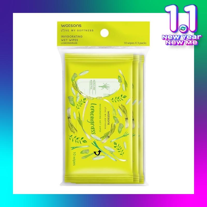 Invigorating Wet Wipes Lemongrass 10's x 3