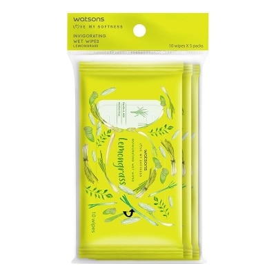 WATSONS Invigorating Wet Wipes Lemongrass 10's x 3