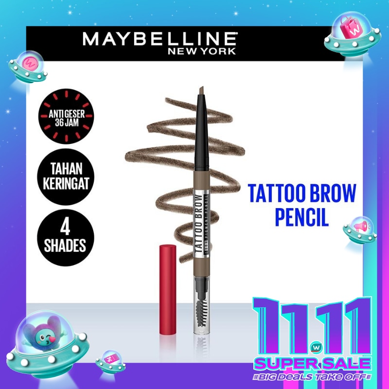 MAYBELLINE Tattoo Brow 36H Pencil Grey Brown - Eye Makeup - Pensil Alis Abu-Abu