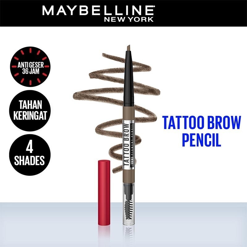 MAYBELLINE Tattoo Brow 36H Pencil Grey Brown - Eye Makeup - Pensil Alis Abu-Abu