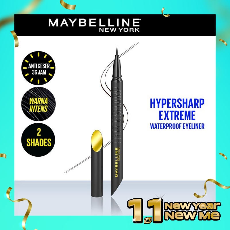 MAYBELLINE Hypersharp Extreme Liquid Eyeliner - Eye MakeUp - Waterproof Eyeliner Hitam