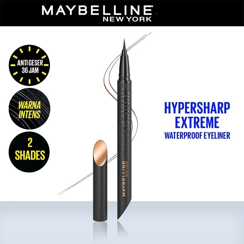 MAYBELLINE Hypersharp Extreme Liquid Eyeliner - Eye MakeUp - Waterproof Eyeliner Cokelat