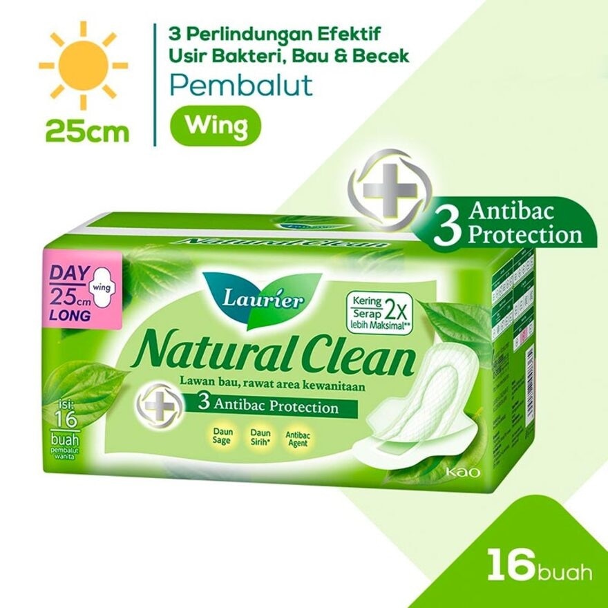 Promo Harga Laurier Natural Clean Wing 25cm 16 pcs - Watsons