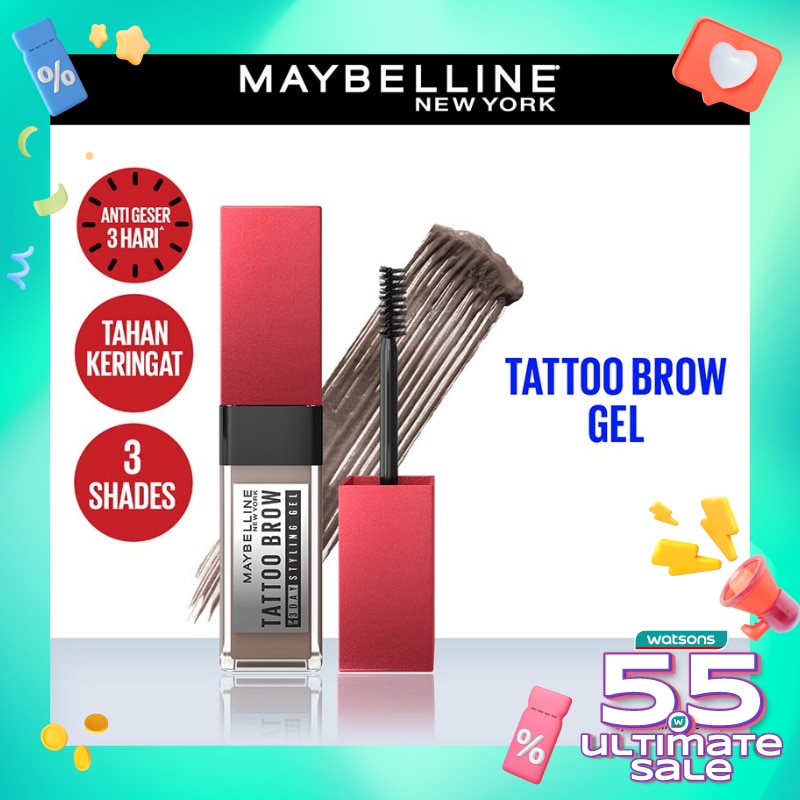 Promo Harga Maybelline Tattoo Brow 3 Days Styling Gel Grey Brown  - Watsons
