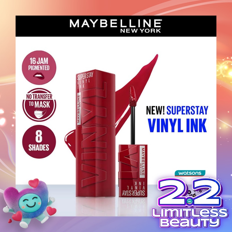 MAYBELLINE Superstay Vinyl Ink Tint 10 Lippy - LipTint Transferproof &. Tahan Lama 16 Jam