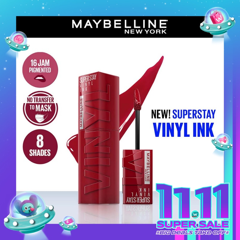 MAYBELLINE Superstay Vinyl Ink Tint 10 Lippy - LipTint Transferproof &. Tahan Lama 16 Jam