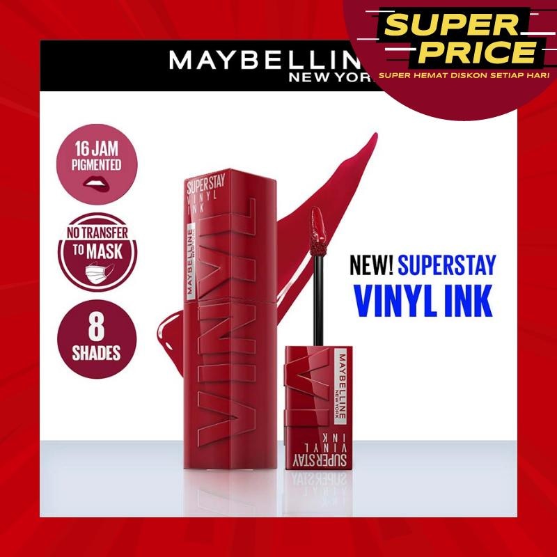 MAYBELLINE Superstay Vinyl Ink Tint 10 Lippy - LipTint Transferproof & Tahan Lama 16 Jam