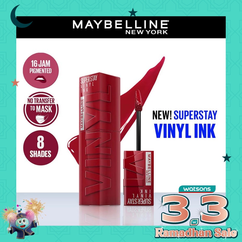 MAYBELLINE Superstay Vinyl Ink Tint 10 Lippy - LipTint Transferproof &. Tahan Lama 16 Jam