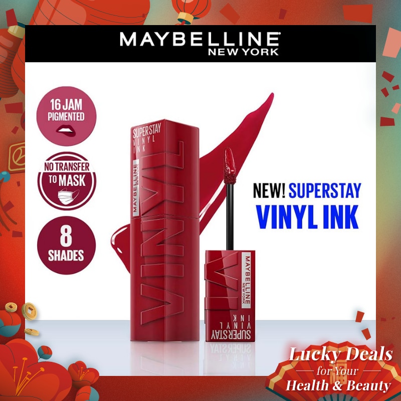 MAYBELLINE Superstay Vinyl Ink Tint 10 Lippy - LipTint Transferproof &. Tahan Lama 16 Jam