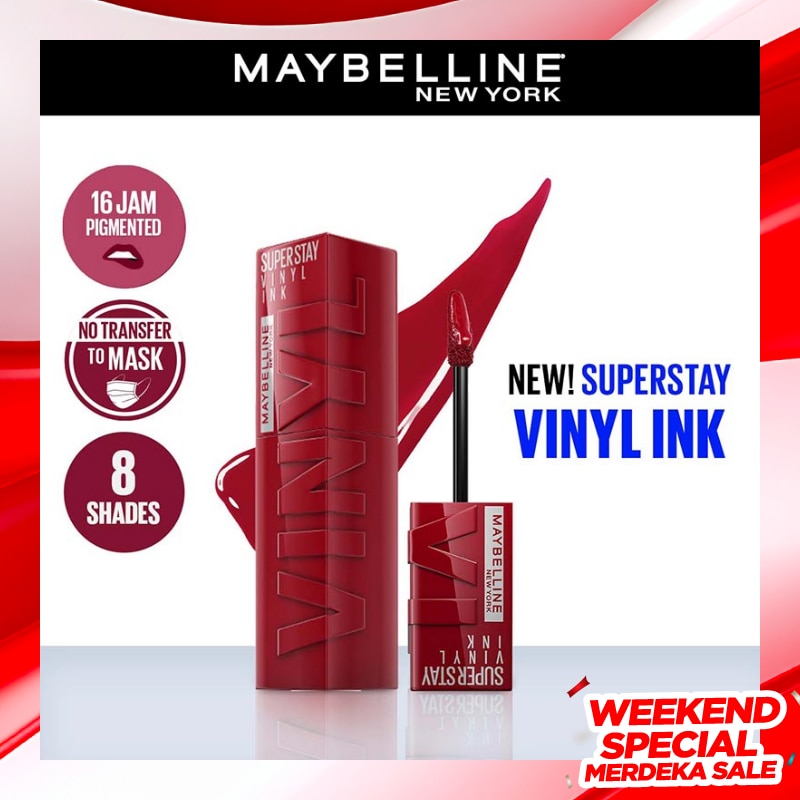 MAYBELLINE Superstay Vinyl Ink Tint 10 Lippy - LipTint Transferproof &. Tahan Lama 16 Jam
