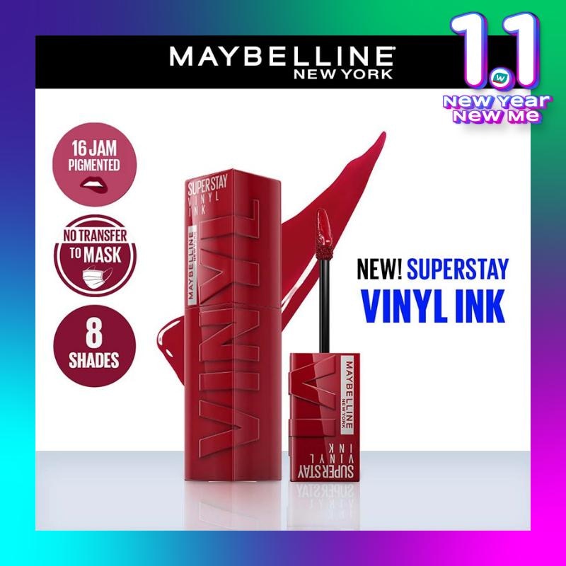 MAYBELLINE Superstay Vinyl Ink Tint 10 Lippy - LipTint Transferproof &. Tahan Lama 16 Jam