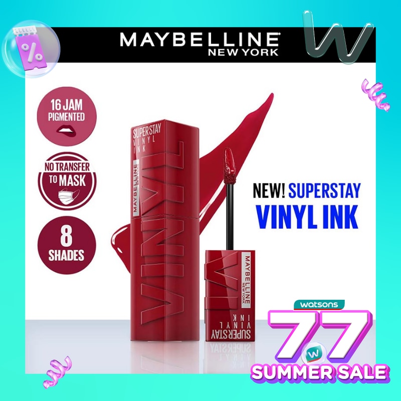 MAYBELLINE Superstay Vinyl Ink Tint 10 Lippy - LipTint Transferproof &. Tahan Lama 16 Jam