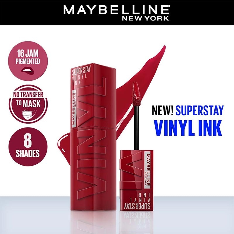 MAYBELLINE Superstay Vinyl Ink Tint 10 Lippy - LipTint Transferproof & Tahan Lama 16 Jam