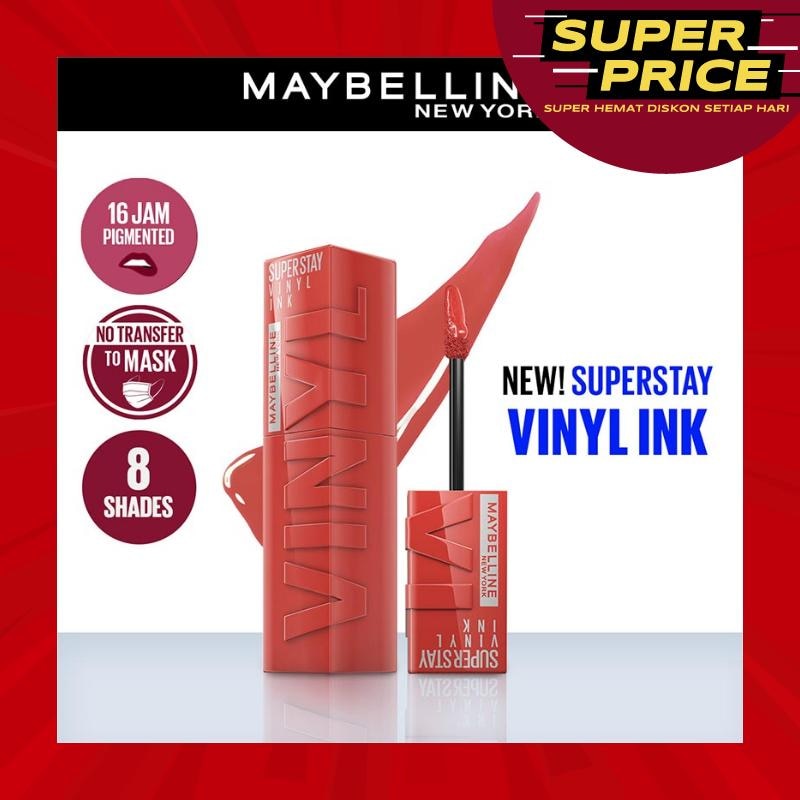 MAYBELLINE Superstay Vinyl Ink Tint 60 Mischievous- LipTint Transferproof &. Tahan Lama 16 Jam