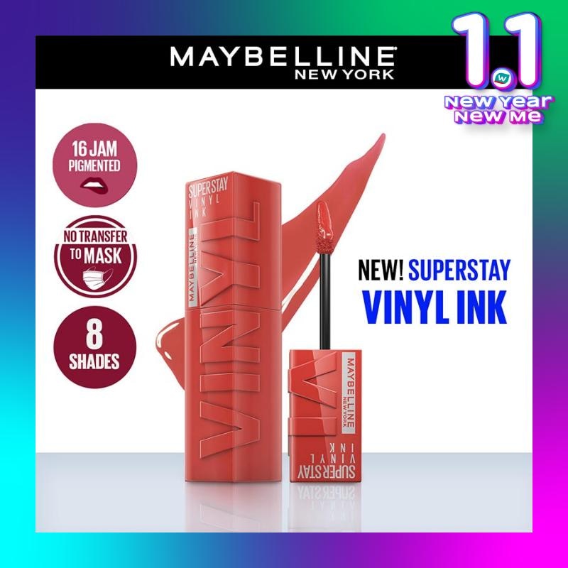 MAYBELLINE Superstay Vinyl Ink Tint 60 Mischievous- LipTint Transferproof &. Tahan Lama 16 Jam