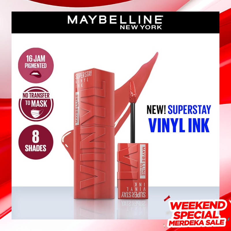 MAYBELLINE Superstay Vinyl Ink Tint 60 Mischievous- LipTint Transferproof &. Tahan Lama 16 Jam