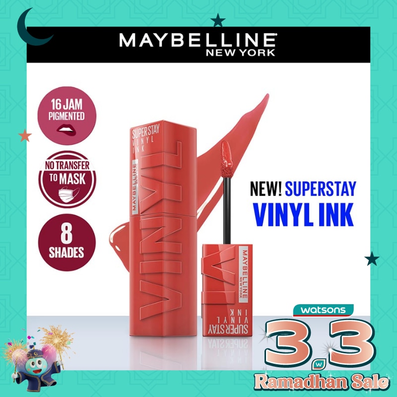 MAYBELLINE Superstay Vinyl Ink Tint 60 Mischievous- LipTint Transferproof &. Tahan Lama 16 Jam