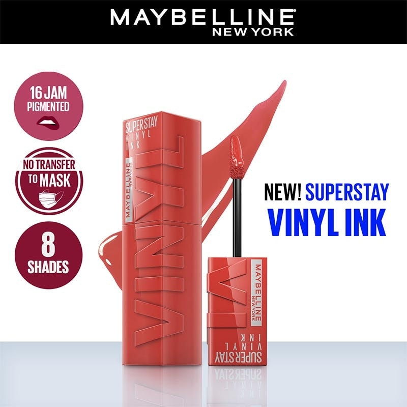 MAYBELLINE Superstay Vinyl Ink Tint 60 Mischievous- LipTint Transferproof &. Tahan Lama 16 Jam