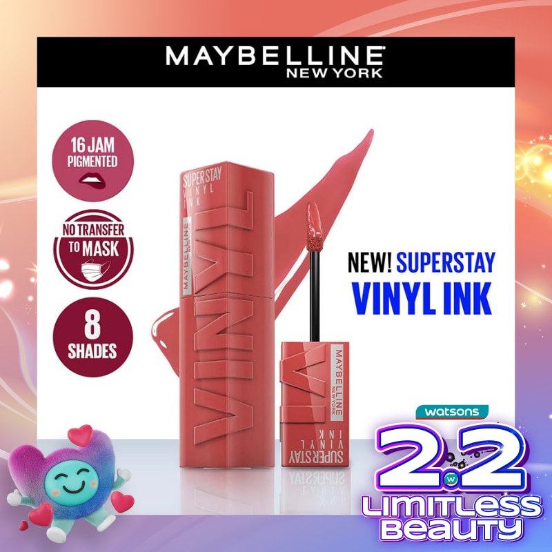 MAYBELLINE Superstay Vinyl Ink Tint 15 Peachy - LipTint Transferproof &. Tahan Lama 16 Jam