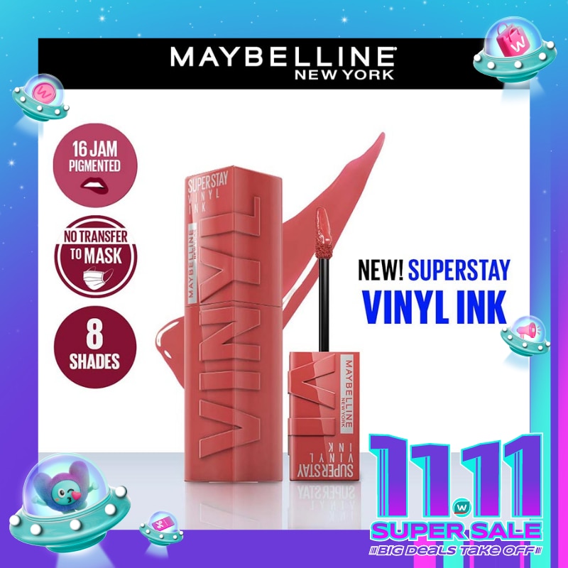 MAYBELLINE Superstay Vinyl Ink Tint 15 Peachy - LipTint Transferproof &. Tahan Lama 16 Jam