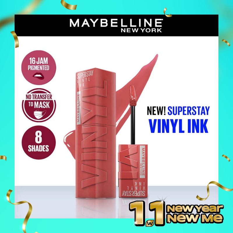 MAYBELLINE Superstay Vinyl Ink Tint 15 Peachy - LipTint Transferproof &. Tahan Lama 16 Jam