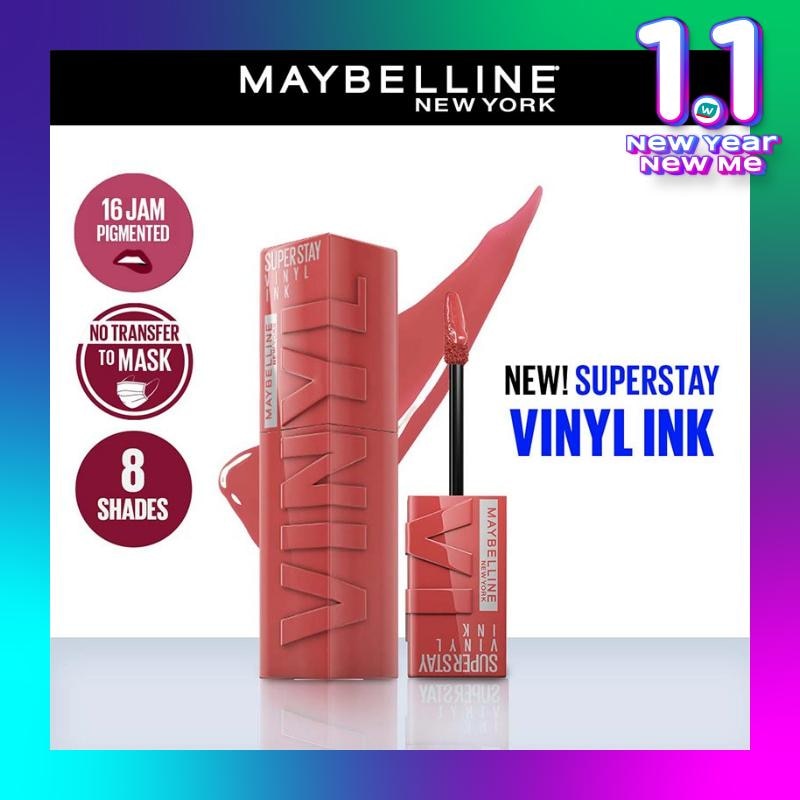 MAYBELLINE Superstay Vinyl Ink Tint 15 Peachy - LipTint Transferproof &. Tahan Lama 16 Jam