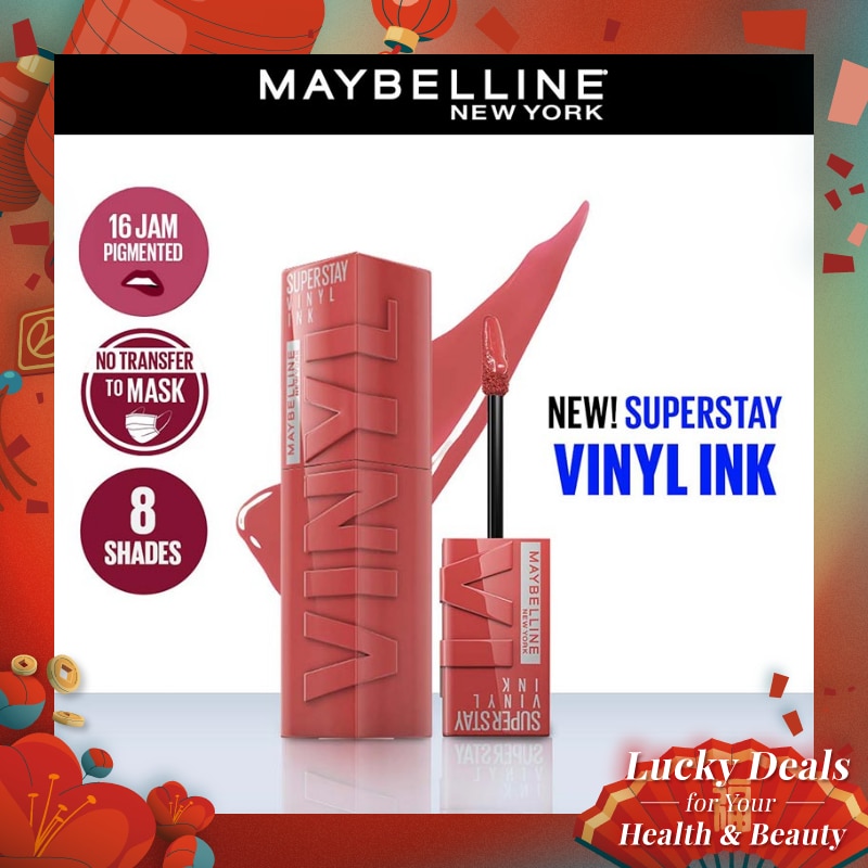MAYBELLINE Superstay Vinyl Ink Tint 15 Peachy - LipTint Transferproof &. Tahan Lama 16 Jam