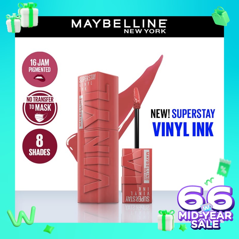 MAYBELLINE Superstay Vinyl Ink Tint 65 Saucy - LipTint Transferproof &. Tahan Lama 16 Jam