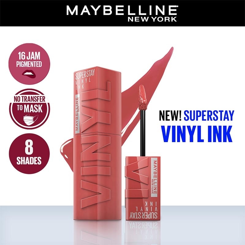 MAYBELLINE Superstay Vinyl Ink Tint 65 Saucy - LipTint Transferproof & Tahan Lama 16 Jam