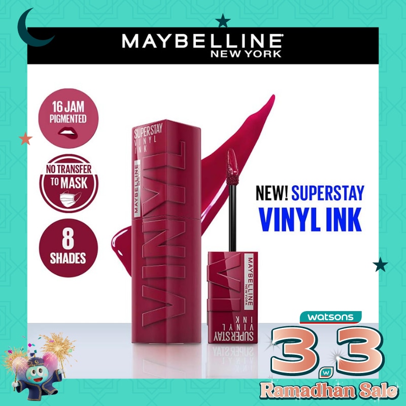 MAYBELLINE Superstay Vinyl Ink Tint 30 Unrivaled - LipTint Transferproof &. Tahan Lama 16 Jam