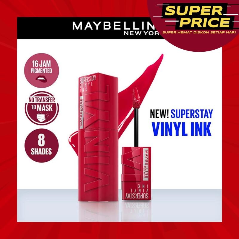 MAYBELLINE Superstay Vinyl Ink Tint 50 Wicked - LipTint Transferproof & Tahan Lama 16 Jam