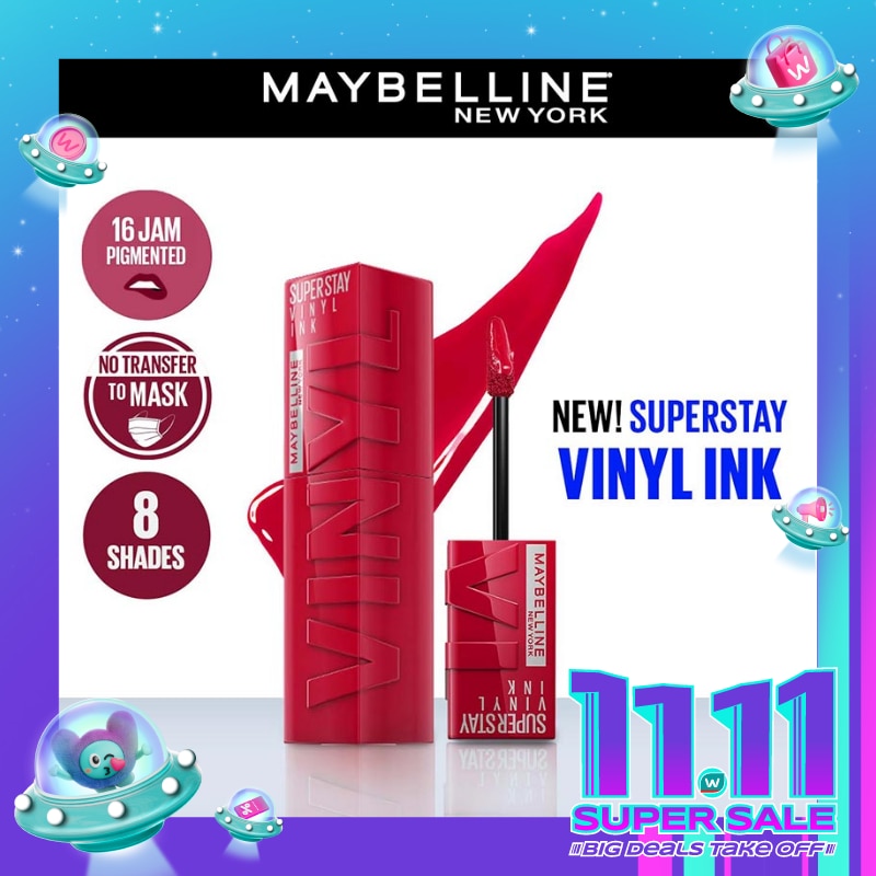 MAYBELLINE Superstay Vinyl Ink Tint 50 Wicked - LipTint Transferproof &. Tahan Lama 16 Jam
