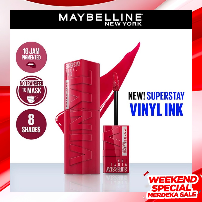 MAYBELLINE Superstay Vinyl Ink Tint 50 Wicked - LipTint Transferproof &. Tahan Lama 16 Jam