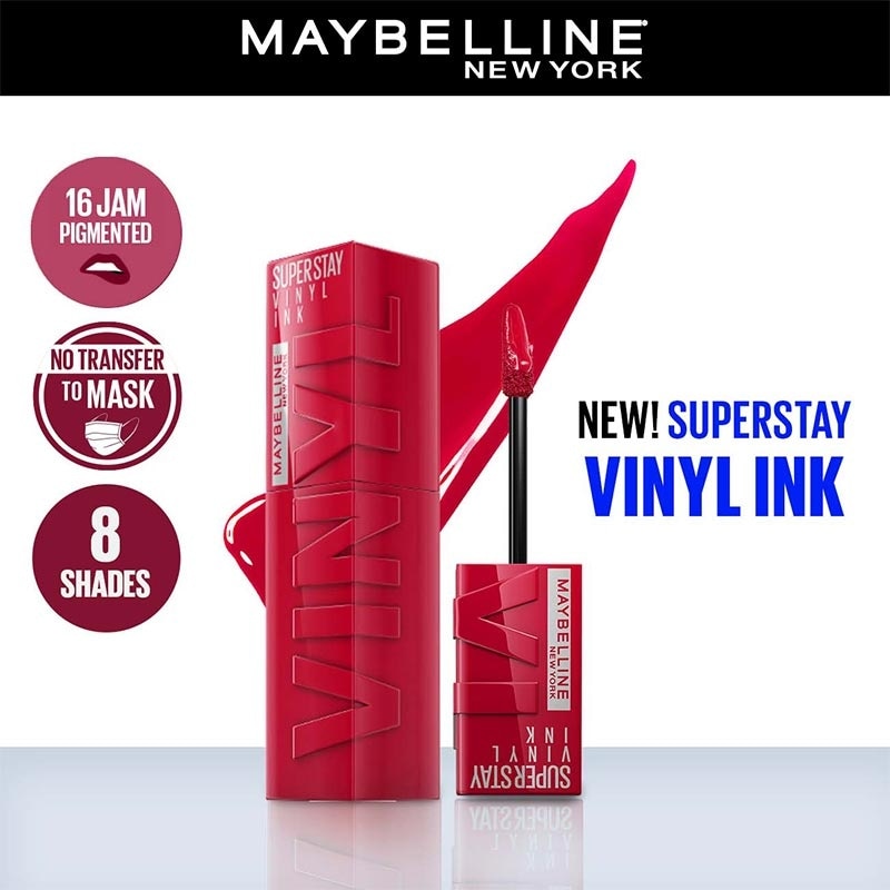 MAYBELLINE Superstay Vinyl Ink Tint 50 Wicked - LipTint Transferproof & Tahan Lama 16 Jam